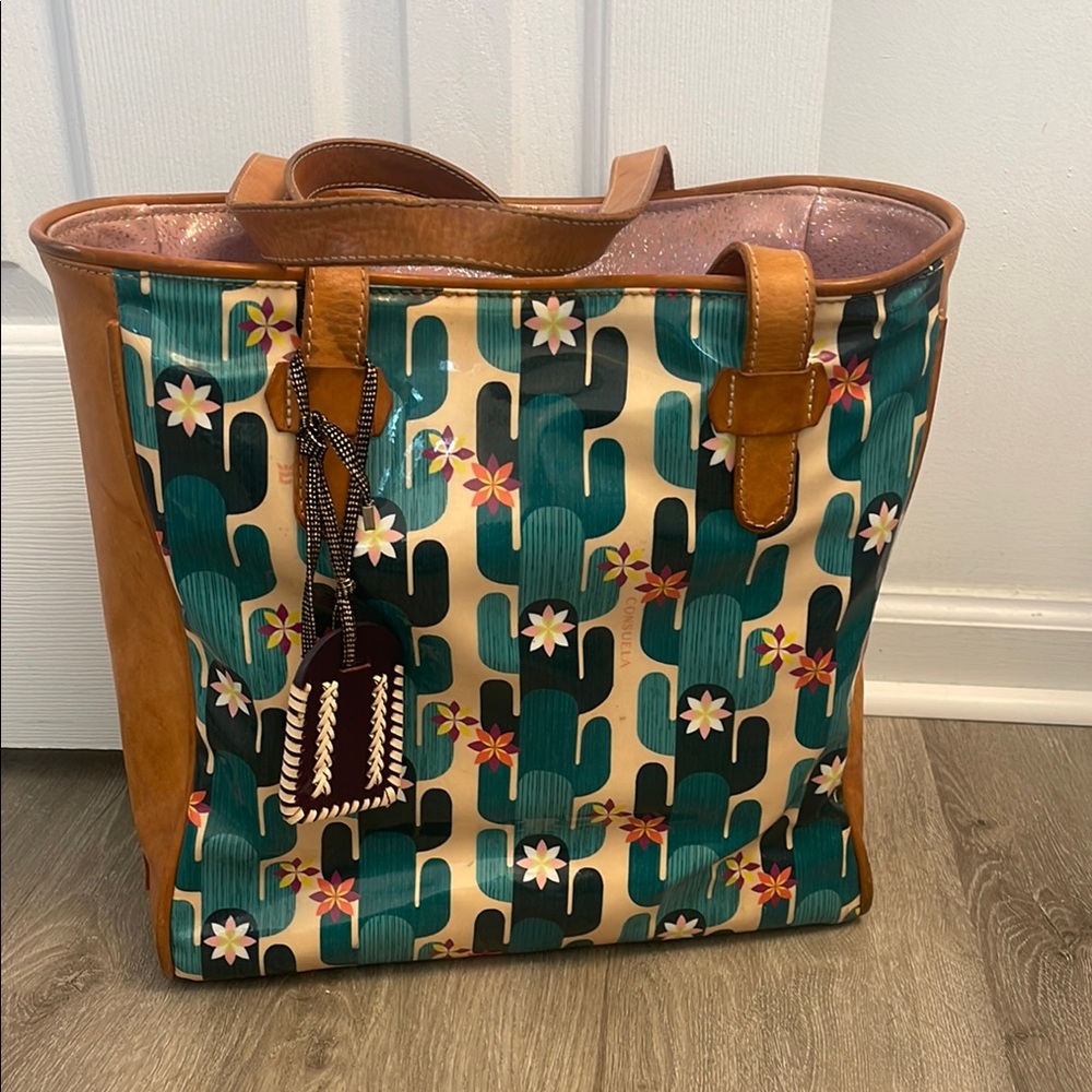 Consuela Stylish Cactus Print Tote Bag - Brown and Green